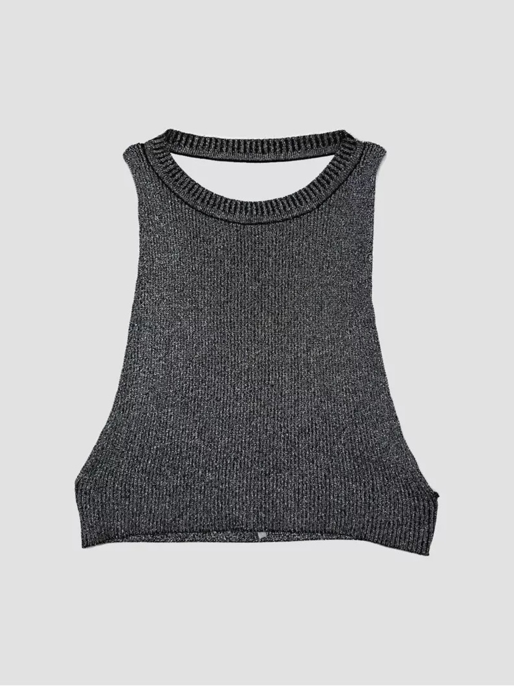 Women's Sleeveless Knit Crop Top - Metallic Charcoal Gray